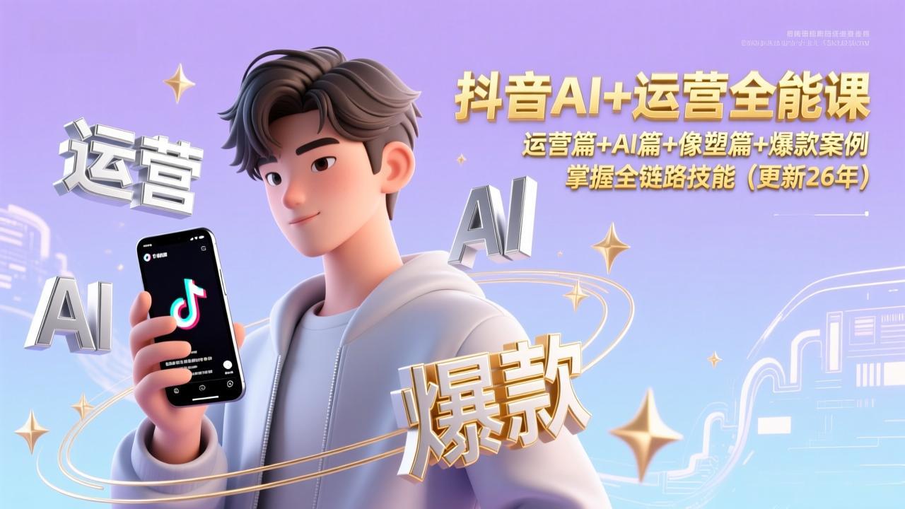 抖音AI+运营全能课，运营篇+AI篇+像塑篇+爆款案例，掌握全链路技能(更新26年-极速搞钱云网创