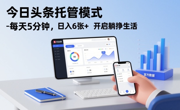 今日头条托管模式，每天5分钟，日入6张+，开启躺挣生活【揭秘】-极速搞钱云网创