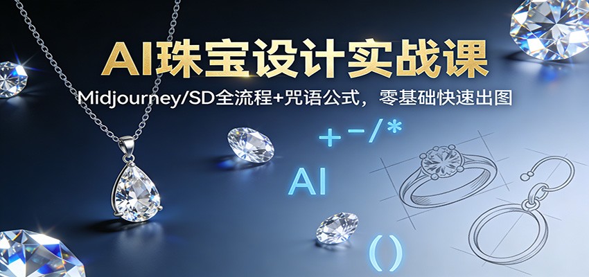 AI珠宝设计实战课：Midjourney/SD全流程+咒语公式，零基础快速出图-极速搞钱云网创