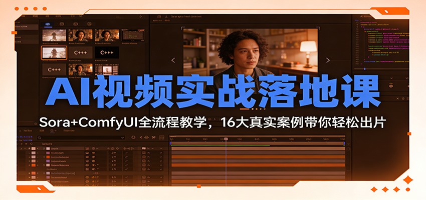 AI视频实战落地课：Sora+ComfyUI全流程教学，16大真实案例带你轻松出片-极速搞钱云网创
