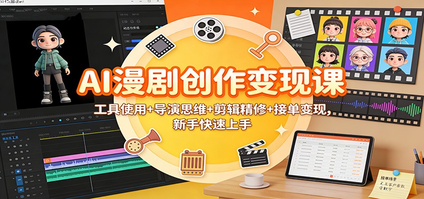 AI漫剧创作变现课：工具使用+导演思维+剪辑精修+接单变现，新手快速上手-极速搞钱云网创