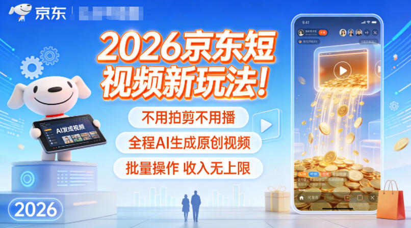 2026京东短视频新玩法！不用拍剪不用播，全程AI生成原创视频，批量操作收入无上限-极速搞钱云网创