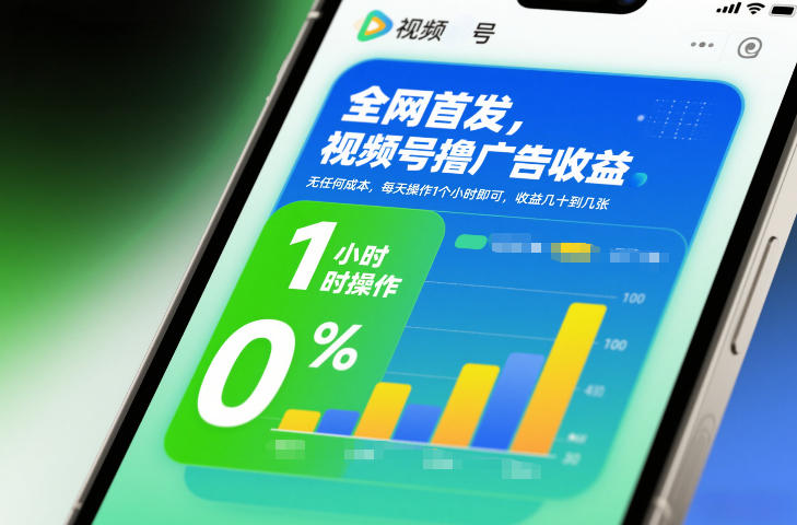 全网首发，视频号撸广告收益，无任何成本，每天操作1个小时即可，收益几十到几张-极速搞钱云网创