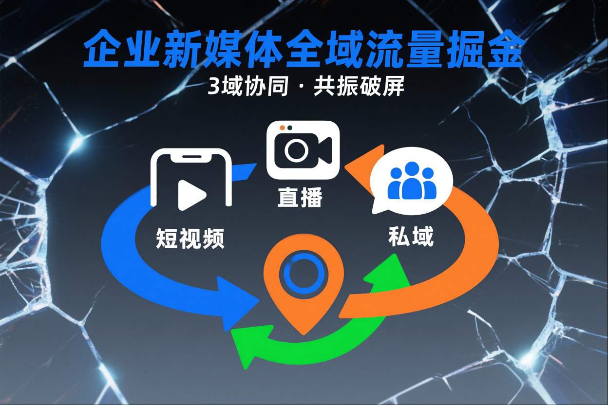 短视频全域商业模式，企业新媒体全域流量掘金，3域协同，共振破屏，短视频-直播-私域-地域-极速搞钱云网创