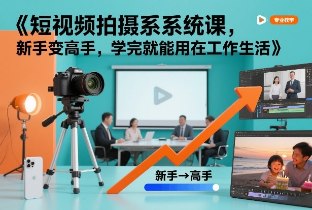 短视频拍摄系统课，新手变高手，学完就能用在工作生活-极速搞钱云网创