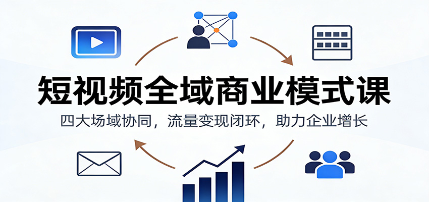 短视频全域商业模式课：四大场域协同，流量变现闭环，助力企业增长-极速搞钱云网创