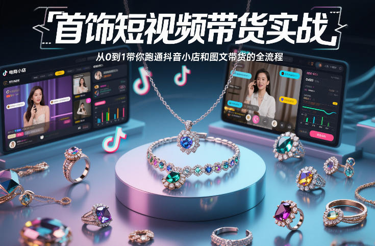 首饰短视频带货实战，从0到1带你跑通抖音小店和图文带货的全流程-极速搞钱云网创