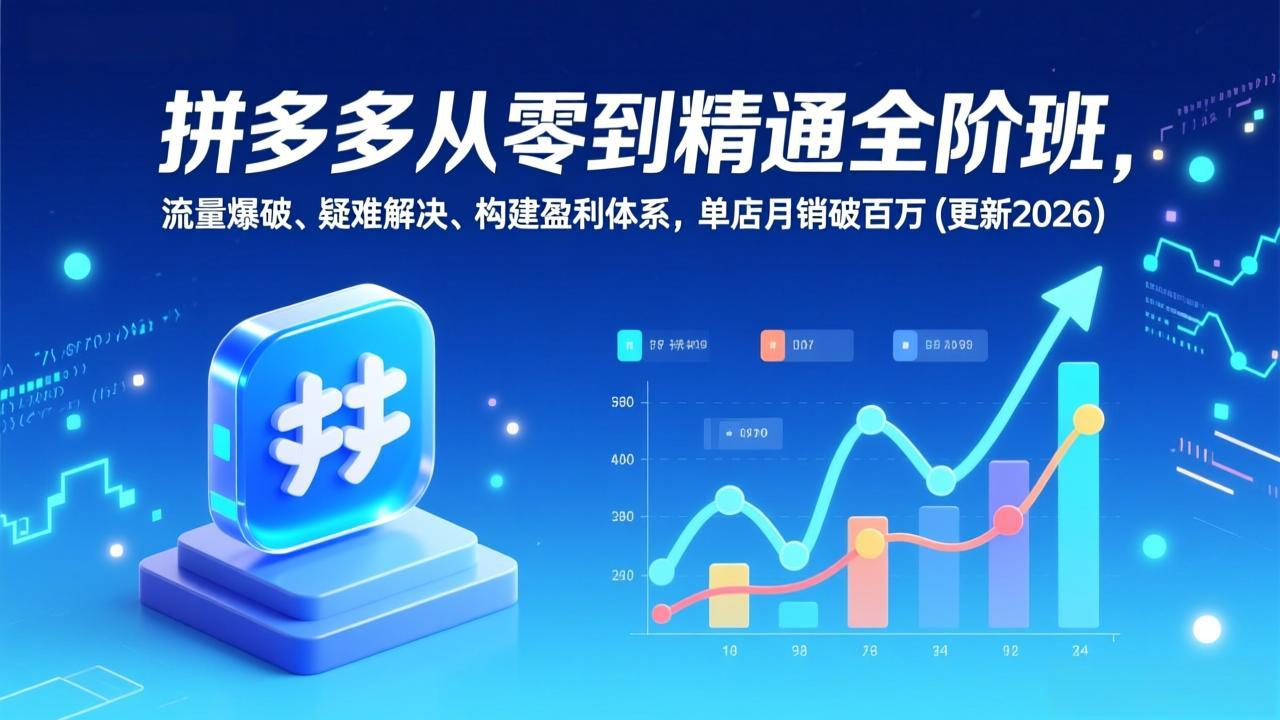 拼多多从零到精通全阶班，流量爆破、疑难解决，构建盈利体系，单店月销破百万(更新2026-极速搞钱云网创