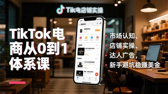 TikTok电商从0到1体系课，市场认知、店铺实操、达人广告，新手避坑稳赚美金-极速搞钱云网创