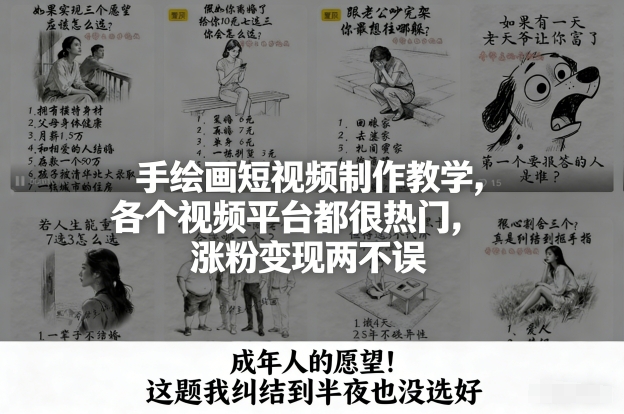 手绘画短视频制作教学，各个视频平台都很热门，涨粉变现两不误-极速搞钱云网创
