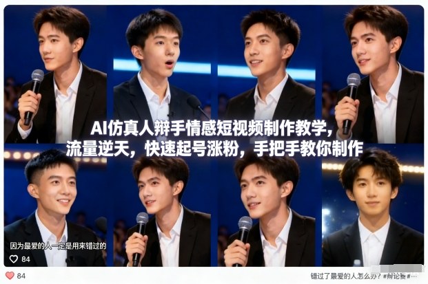 AI仿真人辩手情感短视频制作教学，流量逆天，快速起号涨粉，手把手教你制作-极速搞钱云网创