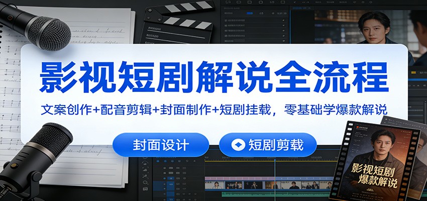 影视短剧解说全流程：文案创作+配音剪辑+封面制作+短剧挂载，零基础学爆款解说-极速搞钱云网创