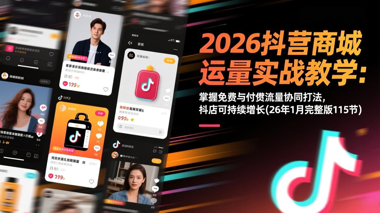 2026抖音商城运营实战教学：掌握免费与付费流量协同打法，抖店可持续增长(26年1月完整版115节-极速搞钱云网创