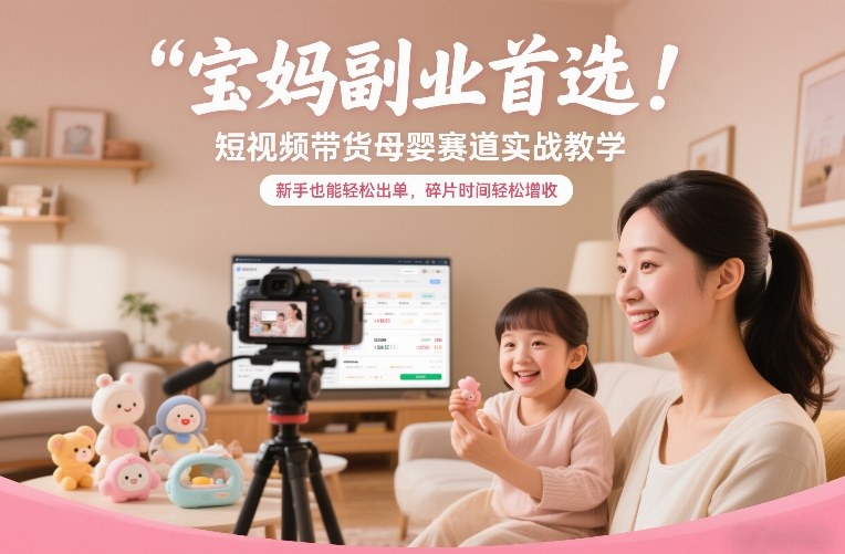 宝妈副业首选！短视频带货母婴赛道实战教学，新手也能轻松出单，碎片时间轻松增收-极速搞钱云网创
