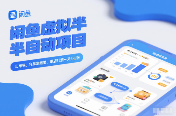 闲鱼虚拟半自动项目，出单快，容易拿结果，单店利润一天3-5张-极速搞钱云网创