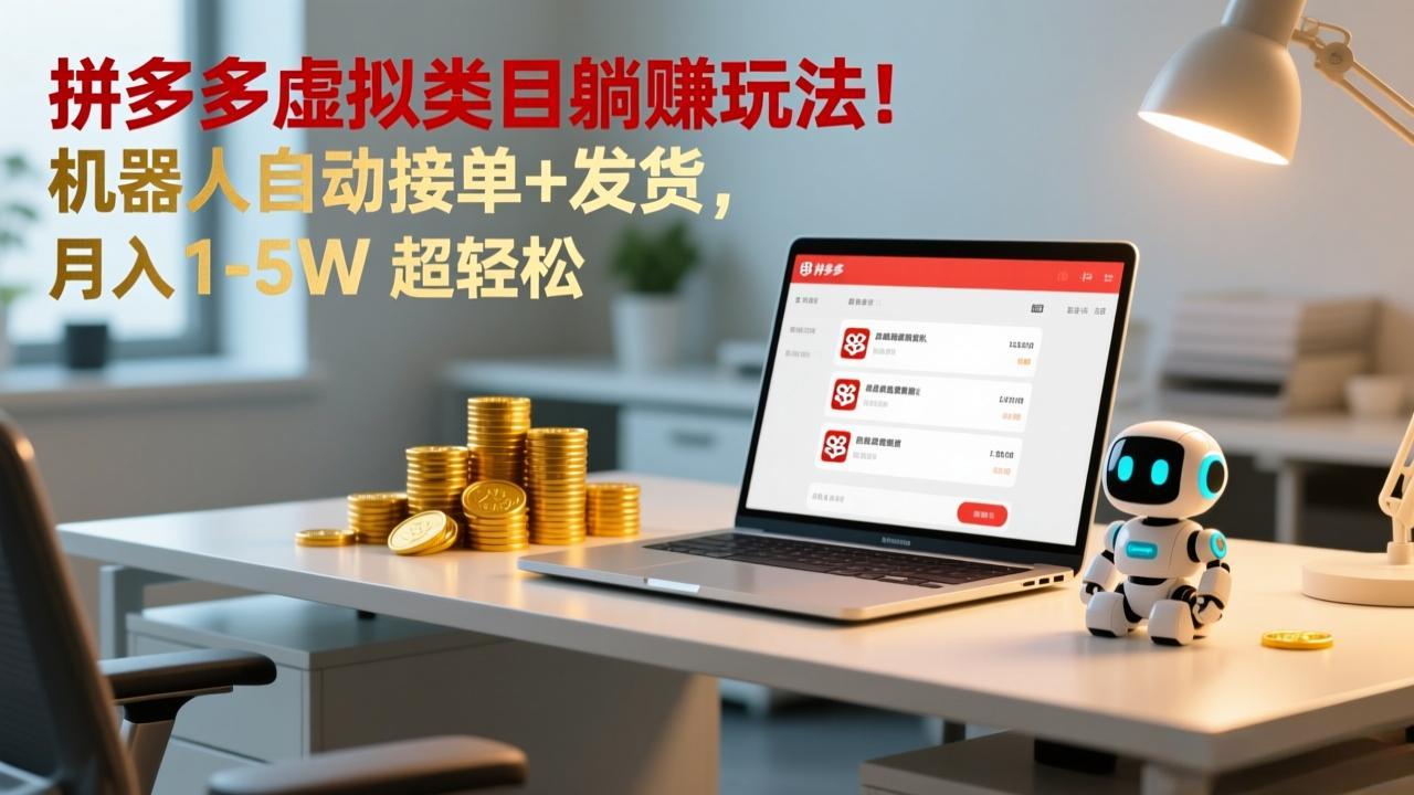 多多虚拟类目躺赚玩法！机器人自动接单+发货，月入 1-5W 超轻松-极速搞钱云网创