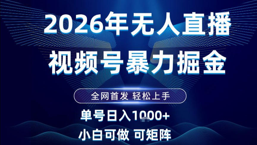2026最新视频号无人直播掘金，全网首发，小白可以玩，长期稳定日入1k+【揭秘】-极速搞钱云网创