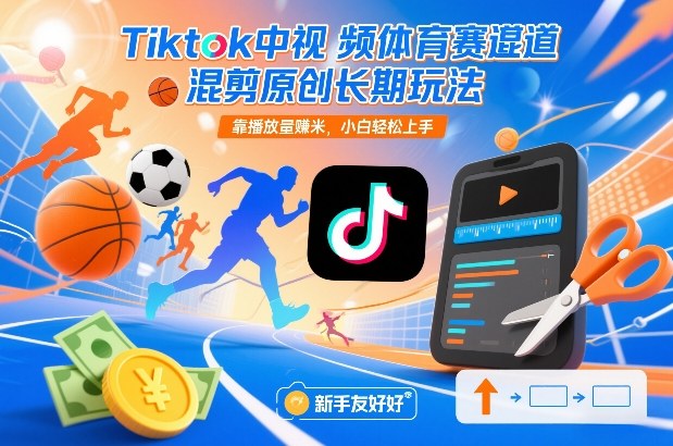 Tiktok中视频体育赛道混剪原创长期玩法，靠播放量賺米，小白轻松上手-极速搞钱云网创