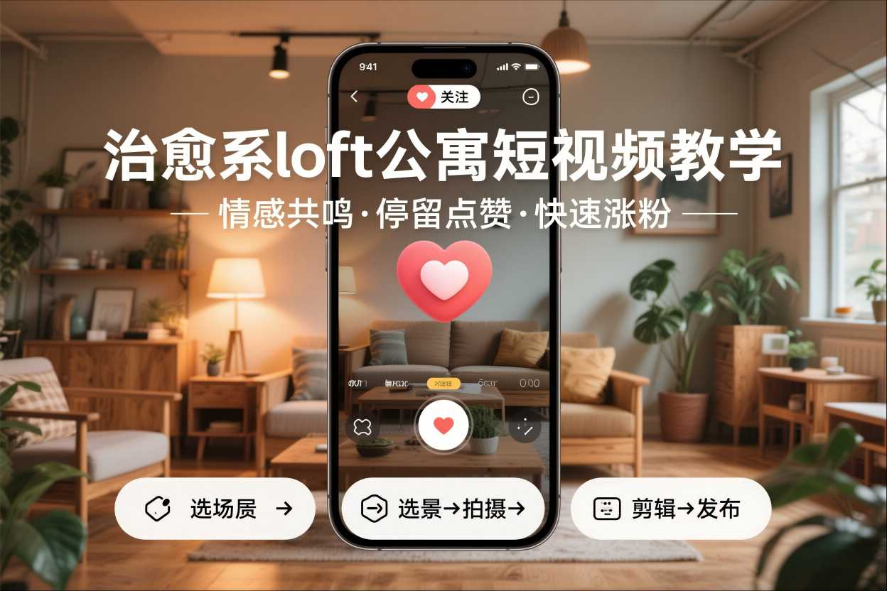 治愈系loft公寓短视频制作教学，情感共鸣引停留点赞关注，快速起号涨粉-极速搞钱云网创