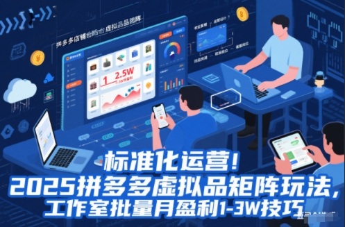 标准化运营！2025拼多多虚拟品矩阵玩法，工作室批量月盈利1-3W技巧【揭秘】-极速搞钱云网创