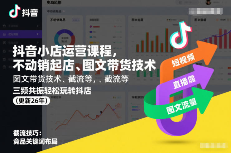 抖音小店运营课程，不动销起店、图文带货技术、截流等，三频共振轻松玩转抖店(更新26年)-极速搞钱云网创
