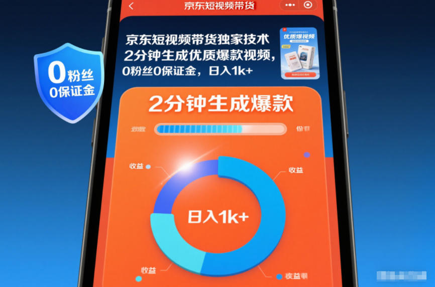 京东短视频带货独家技术，2分钟生成一条优质爆款视频，0粉丝0保证金，日入1k+【揭秘】-极速搞钱云网创