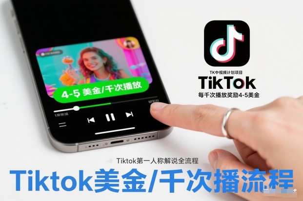 TK中视频计划项目，Tiktok第一人称解说流程，每干次播放奖励4-5美金-极速搞钱云网创