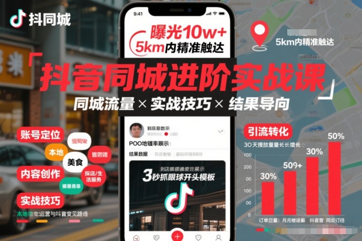 抖音同城进阶实战课，助你同城流量拿到结果-极速搞钱云网创