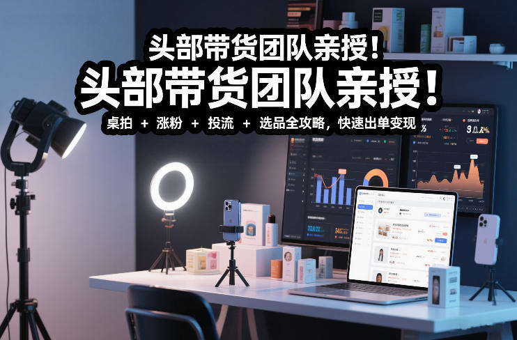 头部带货团队亲授！专业短视频实拍带货课：桌拍+涨粉+投流+选品全攻略，快速出单变现，月入2w+-极速搞钱云网创