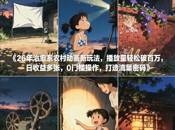 26年治愈系农村动画新玩法，播放量轻松破百万，日收益多张，0门槛操作，打造流量密码-极速搞钱云网创